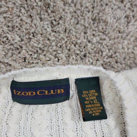 Vintage Izod Sweater Vest Mens XL Cream Cable Knit Linen Blend Michelob Flaws* - Picture 8 of 12